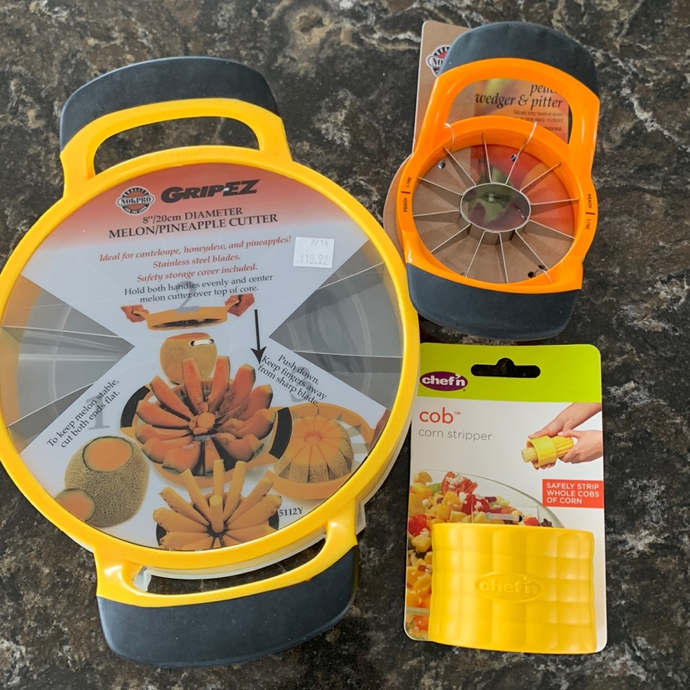 New!!  Melon cutter; peach wedges and pitter; cob corn stripper